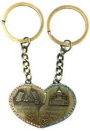 Брелок мет.сердце "Исаакий-Медный-Спас-Мосты" цв.бронза