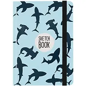 Скетчбук А5 80л "Акулы лак" 70г/м2, кремовая бумага, тв. переплет, выб. лак, резинка