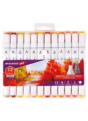 Маркеры для скетчинга 12цв двусторонние, цвета осени, BRAUBERG ART DEBUT "WHITE"