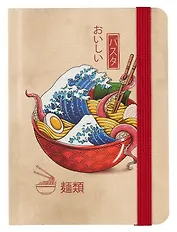 Книга для записей А6 64л тчк. "РАМЕН С ВОЛНОЙ В КАНАГАВЕ" 7БЦ, фикс.резинка