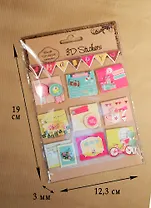 Стикеры 3D квадратные, 9шт, с гирляндой (D26001057A)