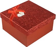 Коробка подарочная "Красный металлик" с сердцем 16,5*16,5*9см