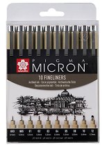 Ручки капиллярные черные 10шт "Pigma Micron" 0.15мм, 0.20мм, 0.25мм, 0.30мм, 0.35мм, 0.40мм, 0.45мм, 0.5мм, 0.6мм, 0.7мм