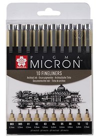 Ручки капиллярные черные 10шт "Pigma Micron" 0.15мм, 0.20мм, 0.25мм, 0.30мм, 0.35мм, 0.40мм, 0.45мм, 0.5мм, 0.6мм, 0.7мм