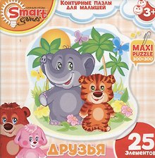 Контурные Пазлы (52071) Друзья Слон и Тигренок (25эл) (коробка)