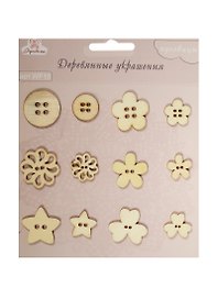 Деревянные украшения Пуговицы (WF15) (12шт.) (Рукоделие) (3+) (упаковка)