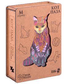 Фигурный пазл «Кот» 116 элементов, дерево