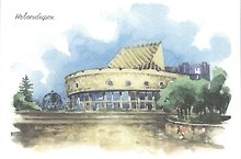 Открытка Новосибирск акварель "Театр ``Глобус``"