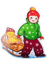 Плакат вырубной А4 "Мальчик с санками"