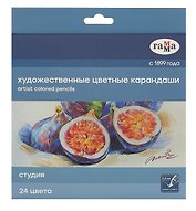 Карандаши цветные 24цв "Студия" худож., заточен., карт.уп., ГАММА
