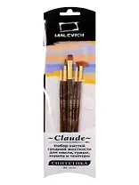 Кисти 05шт синтетика "Клод" №1, №3 круглые, № 4, №8 плоские, №4 веерная, подвес, Малевичъ