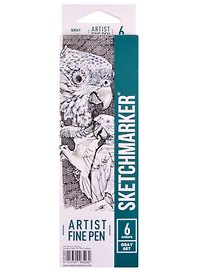 Ручки капиллярные 6цв Artist fine pen Grey, к/к, Sketchmarker