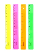 Линейка 16см пластик, полупрозрачная флуоресцентн., ассорти