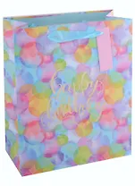 Пакет А4 26*32*12 "Happy birthday!" нейтр., бум., тиснение золот.фольгой, тег