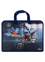 Папка для тетрадей А4 "Мотофристайлер" 34*24,5*3см пластик, молния, текст.ручки, расширение