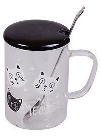 Кружка с крышкой и ложкой Meow (стекло) (350мл)
