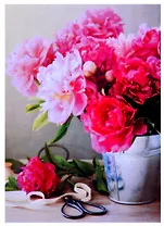 Алмазная мозаика квадратная 22x32 (класс.) (25 цв.) Свежесрезанные розовые пионы. ( Арт. F3-027)