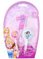 Набор свечей для торта цифра 7 Дисней Принцессы (3 шт) (7 см)
