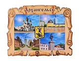 Магнит Архангельск Свиток-Коллаж Достопримечательности города вид 2 (7,5 х 7,5 см.) (хдф)