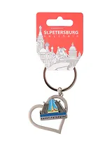 Брелок сердце с движ.фигуркой СПб. Мосты, цв.мат.хром