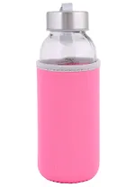 Бутылочка в чехле (розовая) (стекло) (300мл)