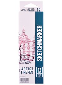 Ручки капиллярные 12цв Artist fine pen Dark colors, к/к, Sketchmarker