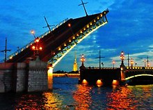 Открытка с видами (СПб) Белая ночь.Разводка Троицкого моста. [SPB-026]