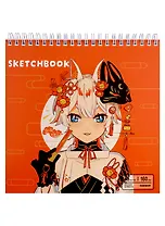 Скетчбук 190*190 48л "Девочка в красном", жесткая подложка, гребень, блок 160г/м2