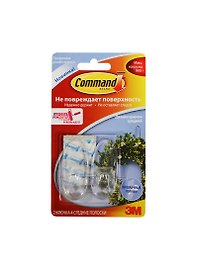 Крючок клейкий легкоудаляемый прозрачный средний, Command 3М, 2 штуки