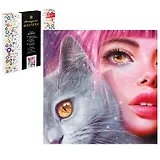 Набор для творчества. Алмазная мозаика Phoenix plus на подрамнике "Девушка с котом", 30 х 30 см