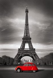 Постер Эйфелева башня и красная машина (EU0077) (61х91)