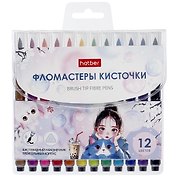 Фломастеры Hatber "Bubble-tea", 12 цветов, кисточки