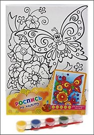 Роспись по холсту Букет и бабочка (5 красок + кисть) (498794) (упаковка)