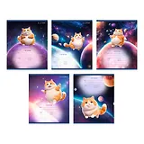 Тетрадь 18л лин. "Космический котик" мел.картон, выб.лак, офсет 60г/м2, поля, ассорти