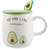 Кружка с крышкой и ложкой Авокадо (керамика) (420мл) (12-08070-CY324)