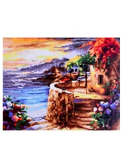 Алмазная мозаика на подрамнике Каменный дом и вид на море (AS4041) (40х50см) (30цв.) (коробка)