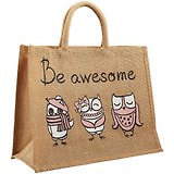 Сумка джутовая L Совы Be awesome (43х34х19)  (ДЖ2019-8)