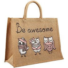 Сумка джутовая L Совы Be awesome (43х34х19)  (ДЖ2019-8)
