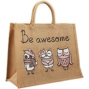 Сумка джутовая L Совы Be awesome (43х34х19)  (ДЖ2019-8)