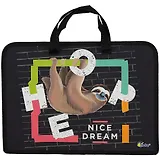 Папка для тетрадей А4 "Забавный ленивец" 34*24,5*7см пластик, молния, текст.ручки, расширение