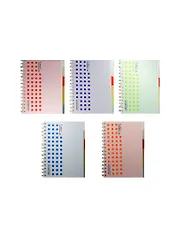 Тетрадь 150л лин. пласт.обл., вырубка, спираль, 5 цв.разделителей, инд.уп., ассорти