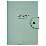 Тетрадь А5 96л кл. "Universe" мятный, иск.кожа, мягк.переплет, полускр.спираль, кнопка
