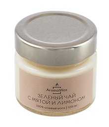 Свеча ароматическая в стеклянной баночке Зеленый чай с мятой и лимоном (100 мл) (AromaWax)