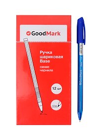 Набор шариковых ручек синих 1 мм, Base, GoodMark, 12 штук