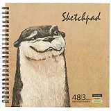 Скетчбук 195*195 48л "Выдра и пес" бел. черная, зеленая, крафт. бумага 120 г/м2, 80 г/м2, карт.обл., гребень