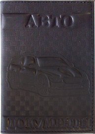 Обложка для автодокументов нат.кожа, черная, тиснение машина легковая, тип 3