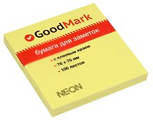 Блок бумаги 76*76 самоклеящийся желтый неон 100л, GoodMark