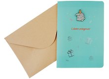 Открытка со значком «Кролик. С Днем рождения!», картон, металл, 15х11