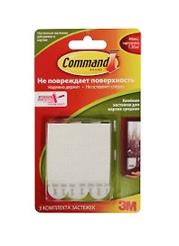 Застежки клейкие легкоудаляемые средние, для рамок и картин, Command 3М, 3 штуки