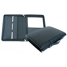 Папка деловая 250*350 кожзам, черная, 2 кармана, кармашки под визитки, ручка, Канцбург